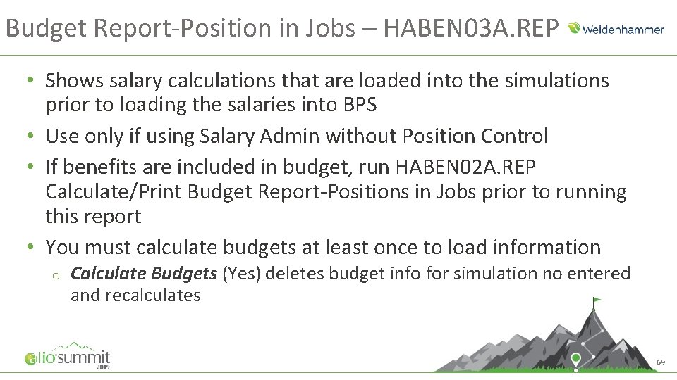 Budget Report-Position in Jobs – HABEN 03 A. REP • Shows salary calculations that