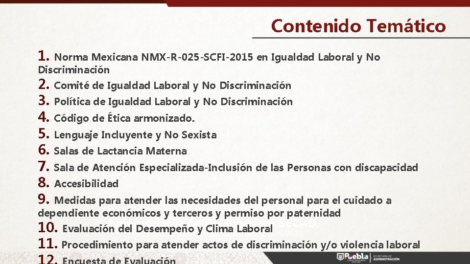 Contenido Temático 1. Norma Mexicana NMX-R-025 -SCFI-2015 en Igualdad Laboral y No Discriminación 2.