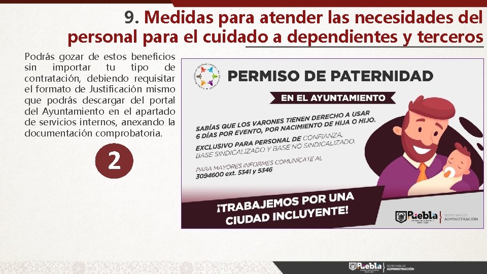 9. Medidas para atender las necesidades del personal para el cuidado a dependientes y