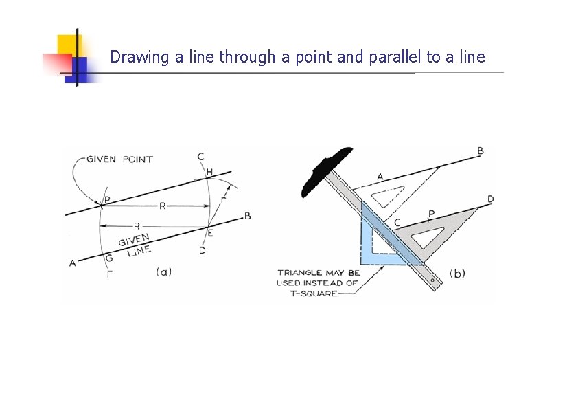 Drawing a line through a point and parallel to a line 