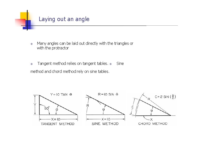 Laying out an angle Many angles can be laid out directly with the triangles