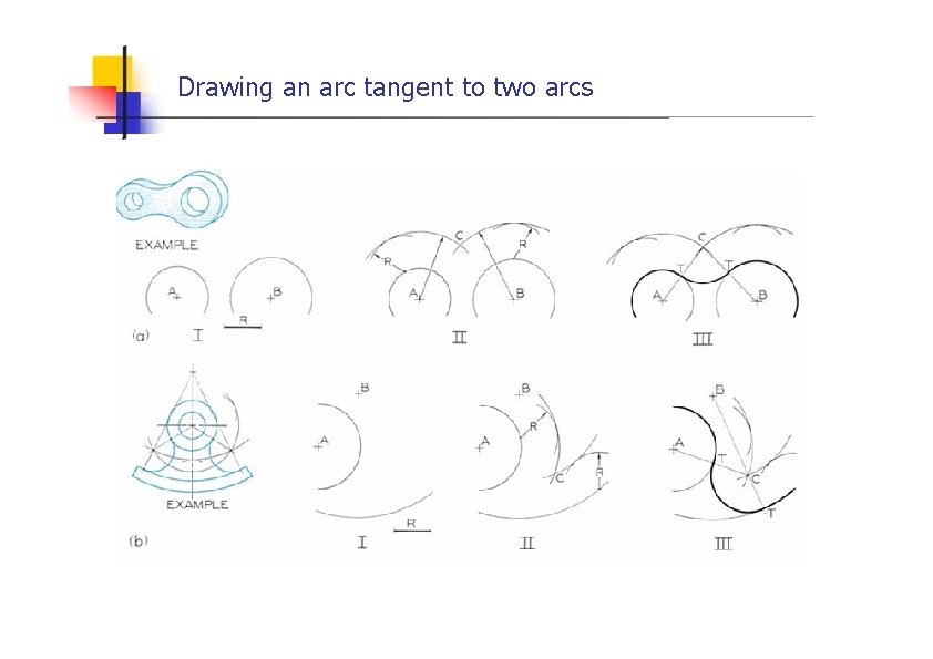 Drawing an arc tangent to two arcs 