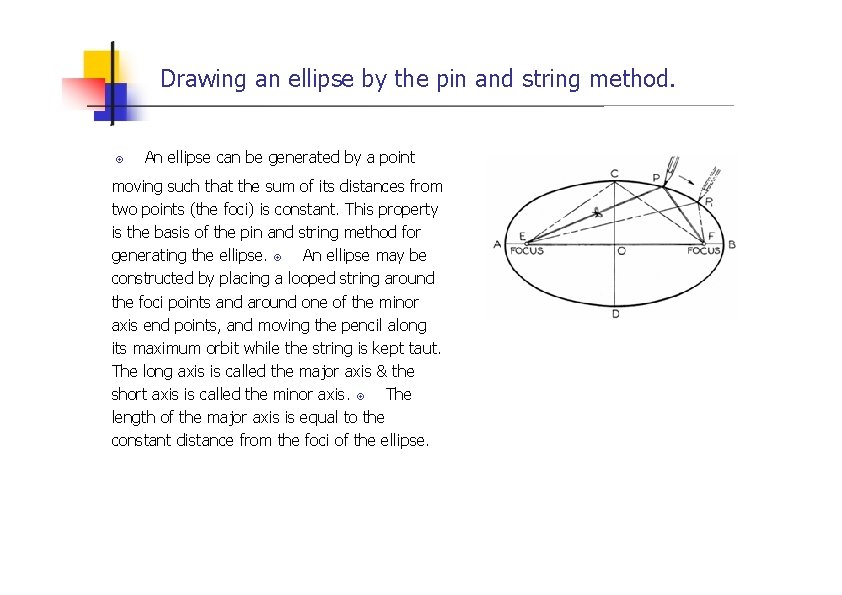 Drawing an ellipse by the pin and string method. An ellipse can be generated