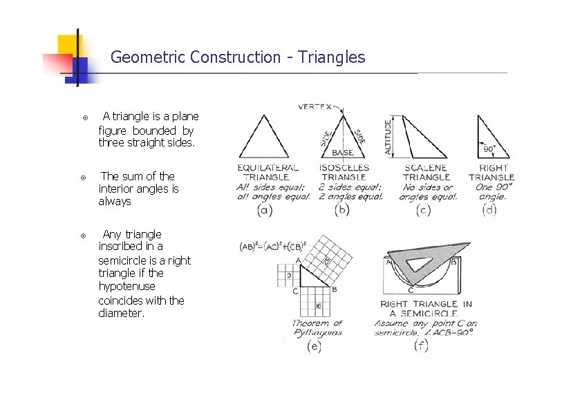 Geometric Construction - Triangles A triangle is a plane figure bounded by three straight