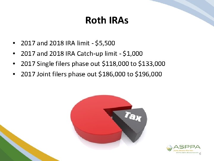 Roth IRAs • • 2017 and 2018 IRA limit - $5, 500 2017 and