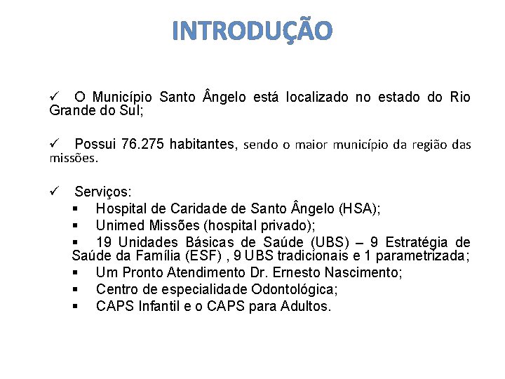 INTRODUÇÃO ü O Município Santo ngelo está localizado no estado do Rio Grande do