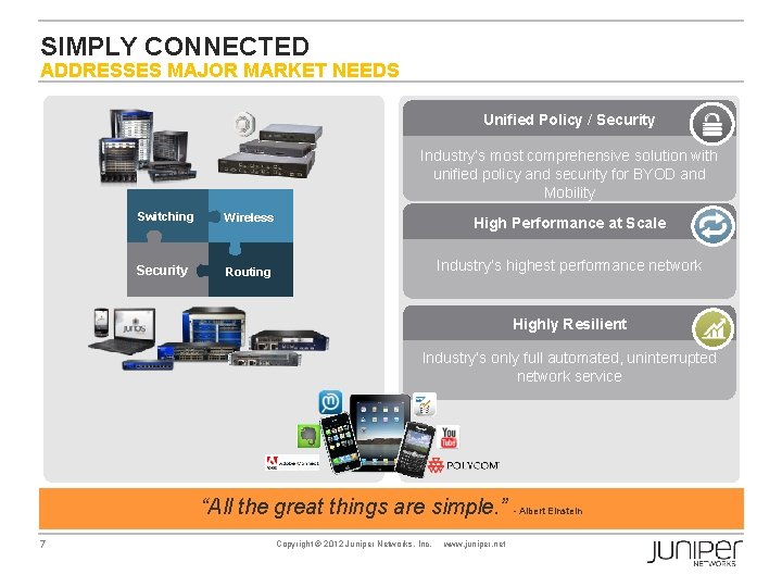 SIMPLY CONNECTED ADDRESSES MAJOR MARKET NEEDS Unified Policy / Security Industry’s most comprehensive solution