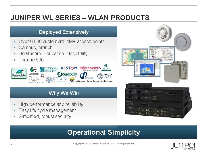 JUNIPER WL SERIES – WLAN PRODUCTS Deployed Extensively § § Over 6, 000 customers,