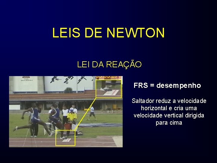 LEIS DE NEWTON LEI DA REAÇÃO FRS = desempenho Saltador reduz a velocidade horizontal