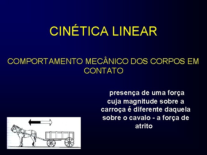 CINÉTICA LINEAR COMPORTAMENTO MEC NICO DOS CORPOS EM CONTATO presença de uma força cuja