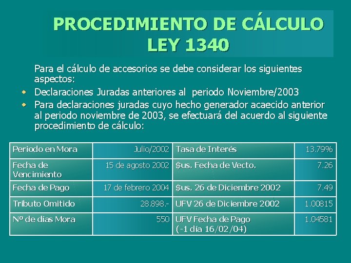 PROCEDIMIENTO DE CÁLCULO LEY 1340 Para el cálculo de accesorios se debe considerar los