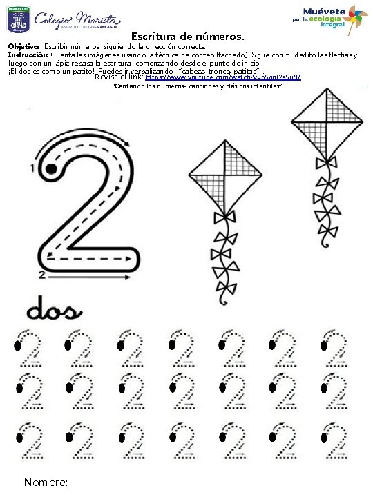 Escritura de números. Objetivo: Escribir números siguiendo la dirección correcta. Instrucción: Cuenta las imágenes
