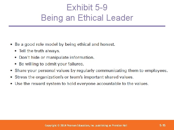 Exhibit 5 -9 Being an Ethical Leader Copyright © 2012 Pearson Education, Copyright ©