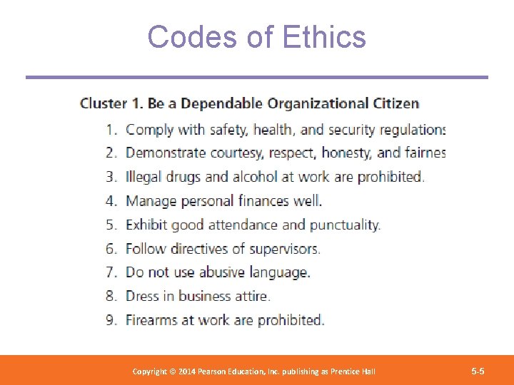 Codes of Ethics Copyright © 2012 Pearson Education, Copyright © 2014 Pearson Education, Inc.
