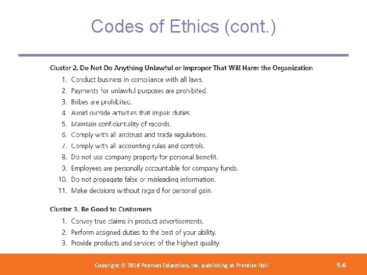 Codes of Ethics (cont. ) Copyright © 2012 Pearson Education, Copyright © 2014 Pearson