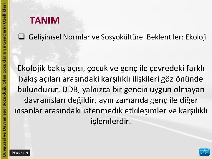 TANIM q Gelişimsel Normlar ve Sosyokültürel Beklentiler: Ekolojik bakış açısı, çocuk ve genç ile