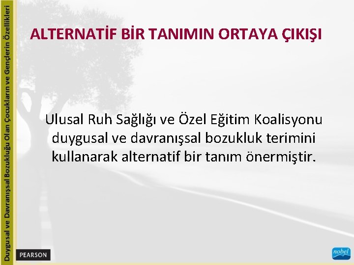 ALTERNATİF BİR TANIMIN ORTAYA ÇIKIŞI Ulusal Ruh Sağlığı ve Özel Eğitim Koalisyonu duygusal ve