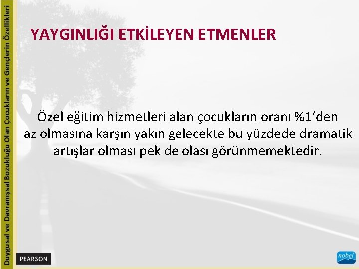 YAYGINLIĞI ETKİLEYEN ETMENLER Özel eğitim hizmetleri alan çocukların oranı %1’den az olmasına karşın yakın