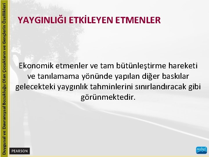 YAYGINLIĞI ETKİLEYEN ETMENLER Ekonomik etmenler ve tam bütünleştirme hareketi ve tanılamama yönünde yapılan diğer