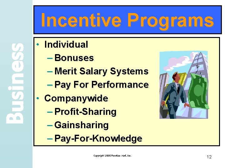 Business Incentive Programs • Individual – Bonuses – Merit Salary Systems – Pay For