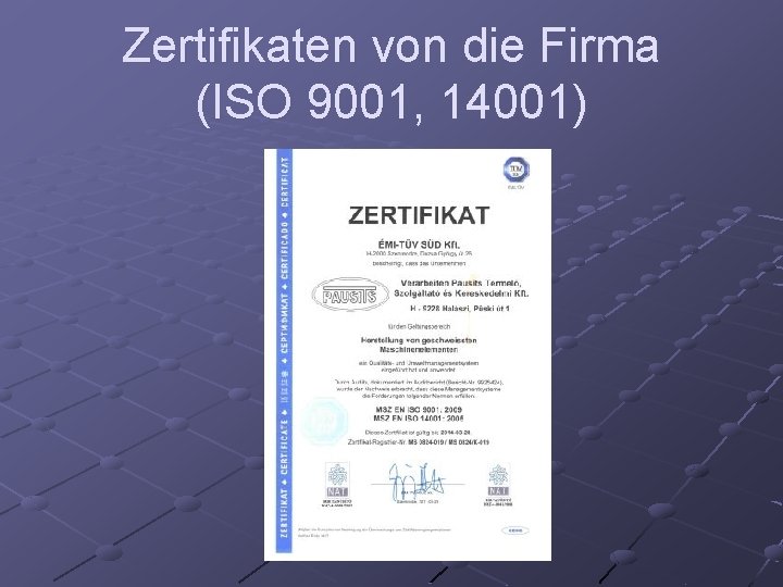 Zertifikaten von die Firma (ISO 9001, 14001) 