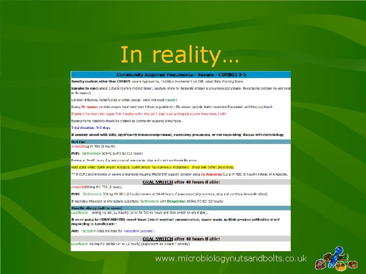 In reality… …you look at empirical guidelines www. microbiologynutsandbolts. co. uk 