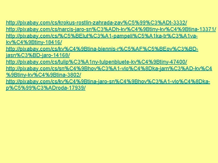 http: //pixabay. com/cs/krokus-rostlin-zahrada-zav%C 5%99%C 3%ADt-3332/ http: //pixabay. com/cs/narcis-jaro-sn%C 3%ADh-kv%C 4%9 Btiny-kv%C 4%9 Btina-13371/ http: