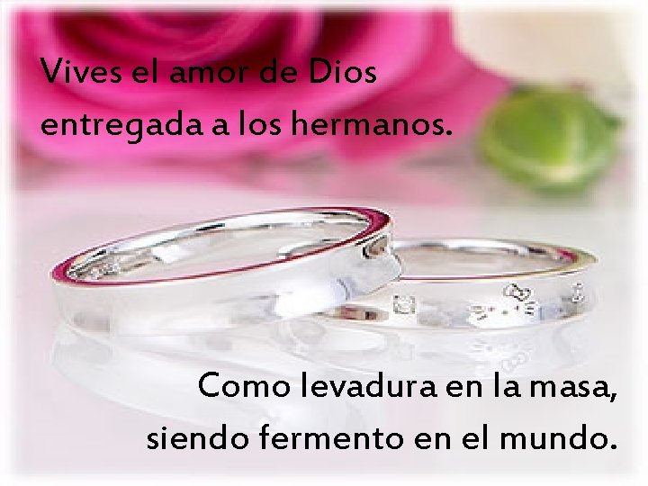 Vives el amor de Dios entregada a los hermanos. Como levadura en la masa,
