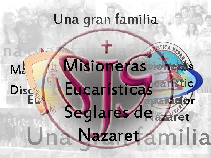 Una gran familia Reparación Misioneras Marías de los Sagrarios. Juventud Infantil Eucarística Discípulos. Eucarísticas