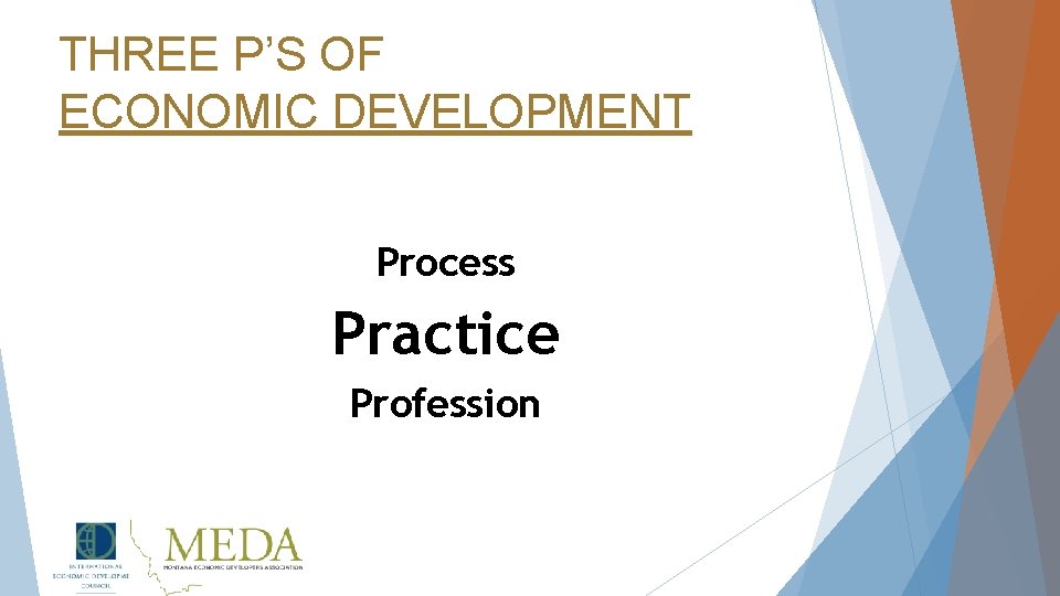 THREE P’S OF ECONOMIC DEVELOPMENT Process Practice Profession 