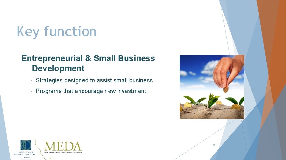 Key function Entrepreneurial & Small Business Development • Strategies designed to assist small business