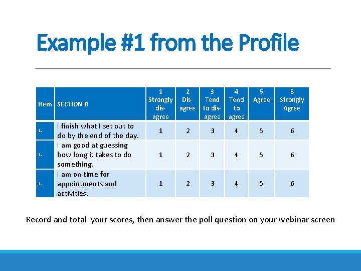 Example #1 from the Profile Item SECTION B 1. 1. 1. I finish what Example #1 from the Profile Item SECTION B 1. 1. 1. I finish what