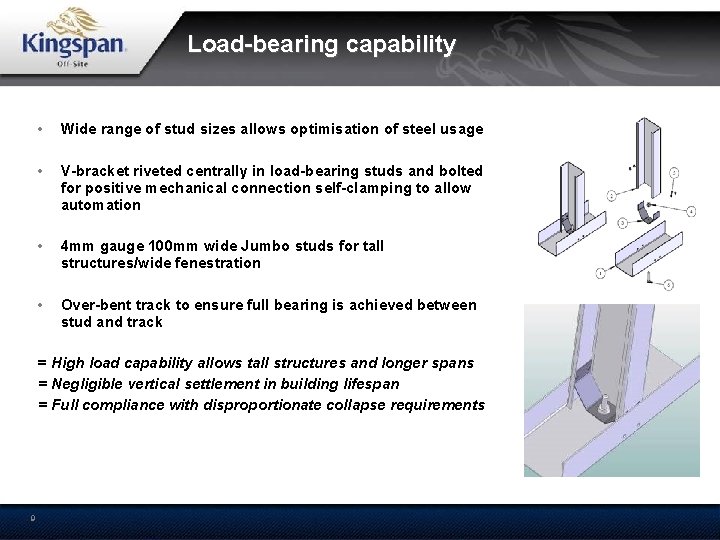 Load-bearing capability • Wide range of stud sizes allows optimisation of steel usage •