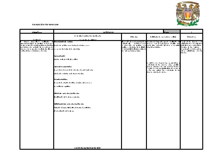 PLANEACIÓN POR QUINCENA Unidad/Tema ACTIVIDADES Contenidos temáticos interdisciplinarios Objetivo (s) Descripción de actividad El