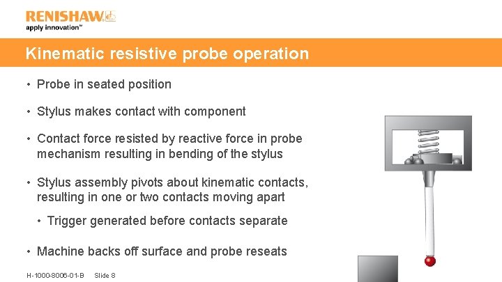 Kinematic resistive probe operation • Probe in seated position • Stylus makes contact with
