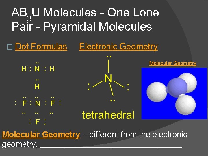 AB 3 U Molecules - One Lone Pair - Pyramidal Molecules � Dot Formulas