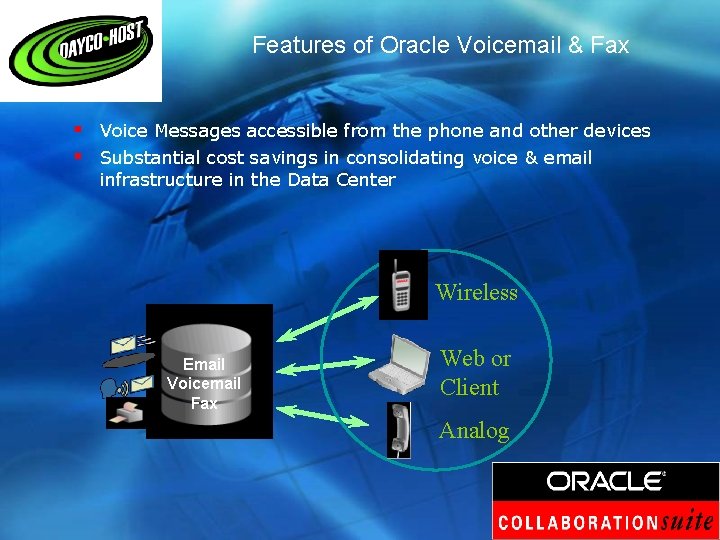 Features of Oracle Voicemail & Fax § Voice Messages accessible from the phone and