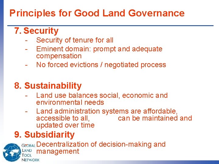 Principles for Good Land Governance 7. Security - Security of tenure for all Eminent