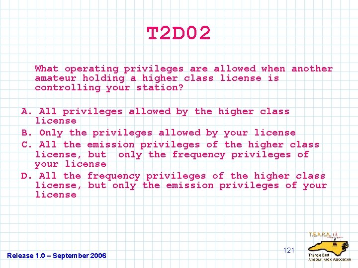T 2 D 02 What operating privileges are allowed when another amateur holding a