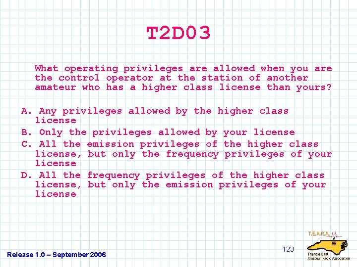 T 2 D 03 What operating privileges are allowed when you are the control