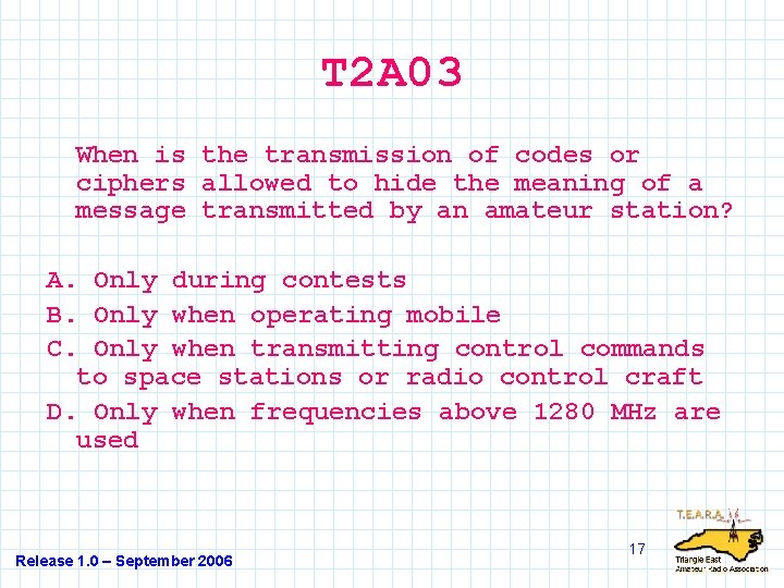 T 2 A 03 When is the transmission of codes or ciphers allowed to