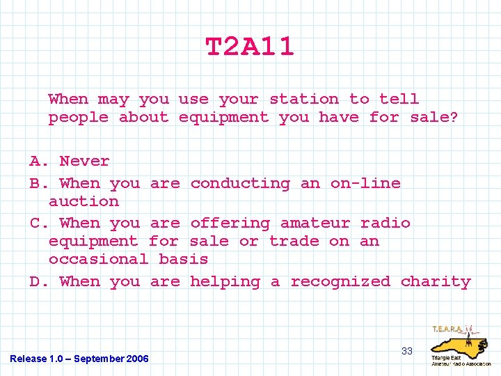 T 2 A 11 When may you use your station to tell people about