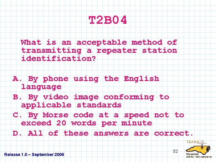 T 2 B 04 What is an acceptable method of transmitting a repeater station