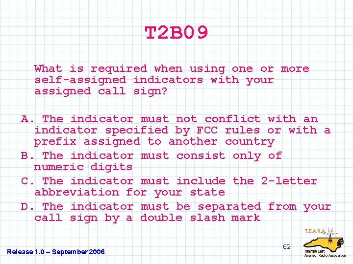T 2 B 09 What is required when using one or more self-assigned indicators