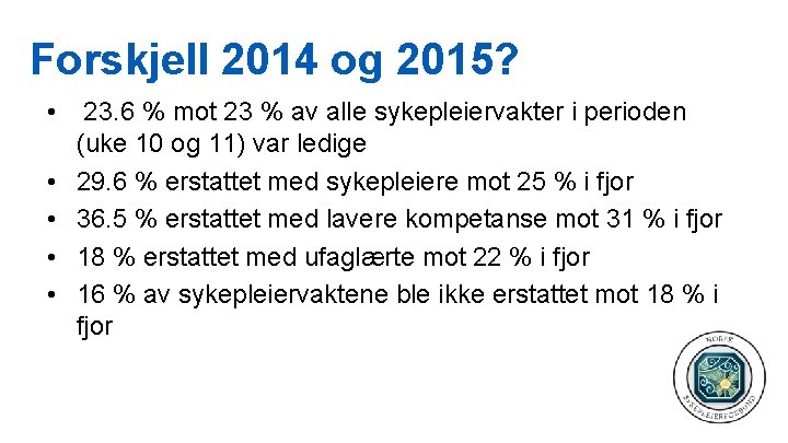 Forskjell 2014 og 2015? • • • 23. 6 % mot 23 % av