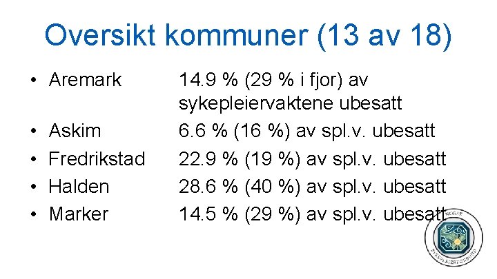 Oversikt kommuner (13 av 18) • Aremark • • Askim Fredrikstad Halden Marker 14.