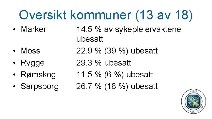 Oversikt kommuner (13 av 18) • Marker • • Moss Rygge Rømskog Sarpsborg 14.