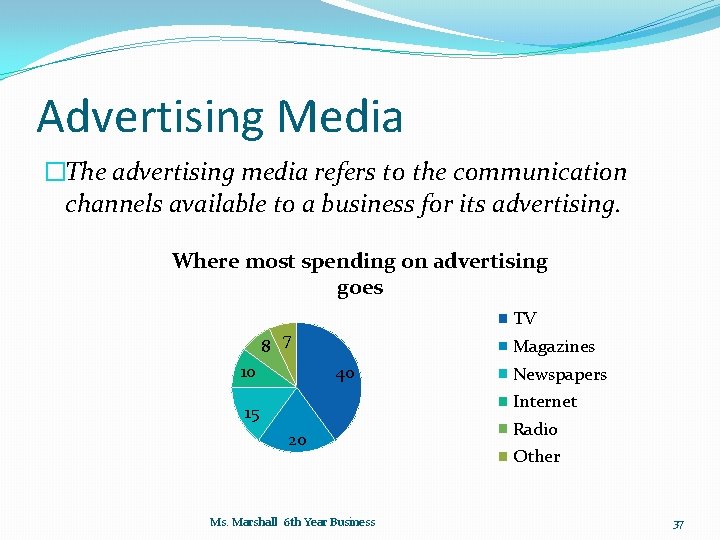 Advertising Media �The advertising media refers to the communication channels available to a business
