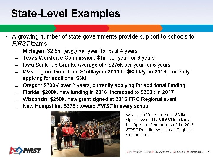 State-Level Examples • A growing number of state governments provide support to schools for