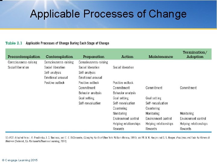 Applicable Processes of Change © Cengage Learning 2015 